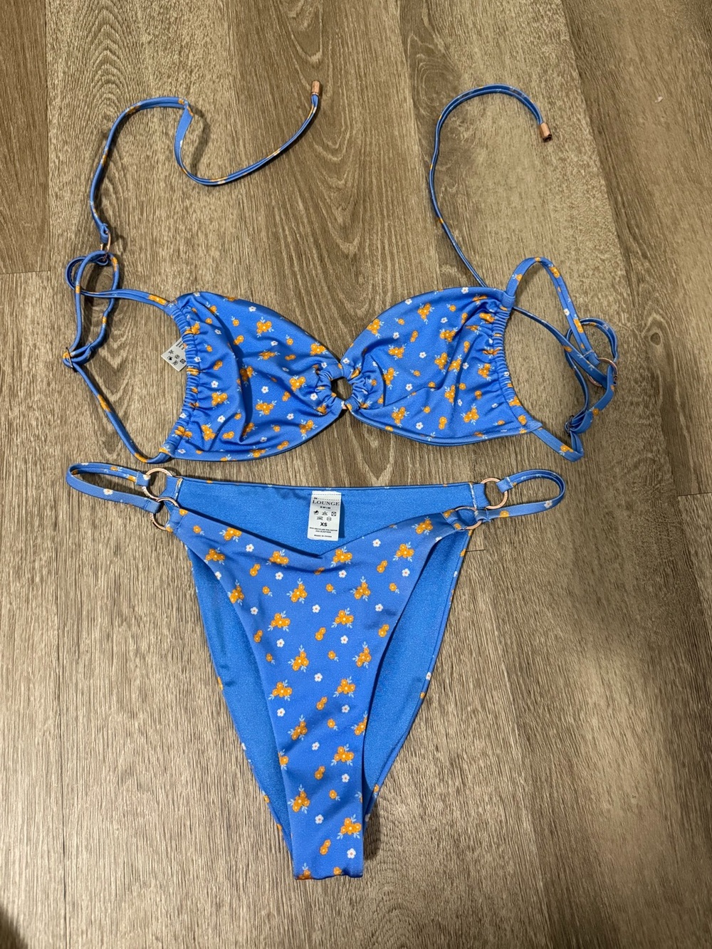 Lounge Blue Floral Ring-Detail Women's Bikini Set